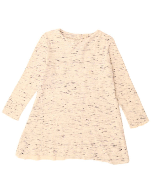 Zara Vestido túnica de manga comprida para meninas 13-14 anos algodão bege manchado