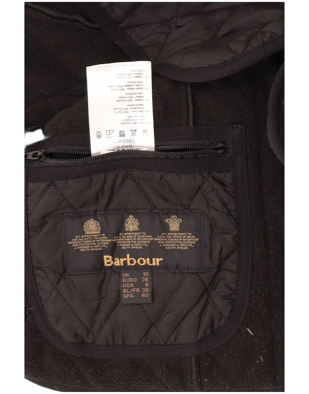 Colete acolchoado feminino Barbour UK 10 pequeno preto poliamida