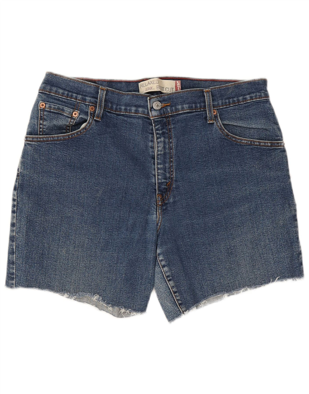 Shorts jeans feminino LEVI'S 550 com ajuste relaxado US 14 XL W32 algodão azul