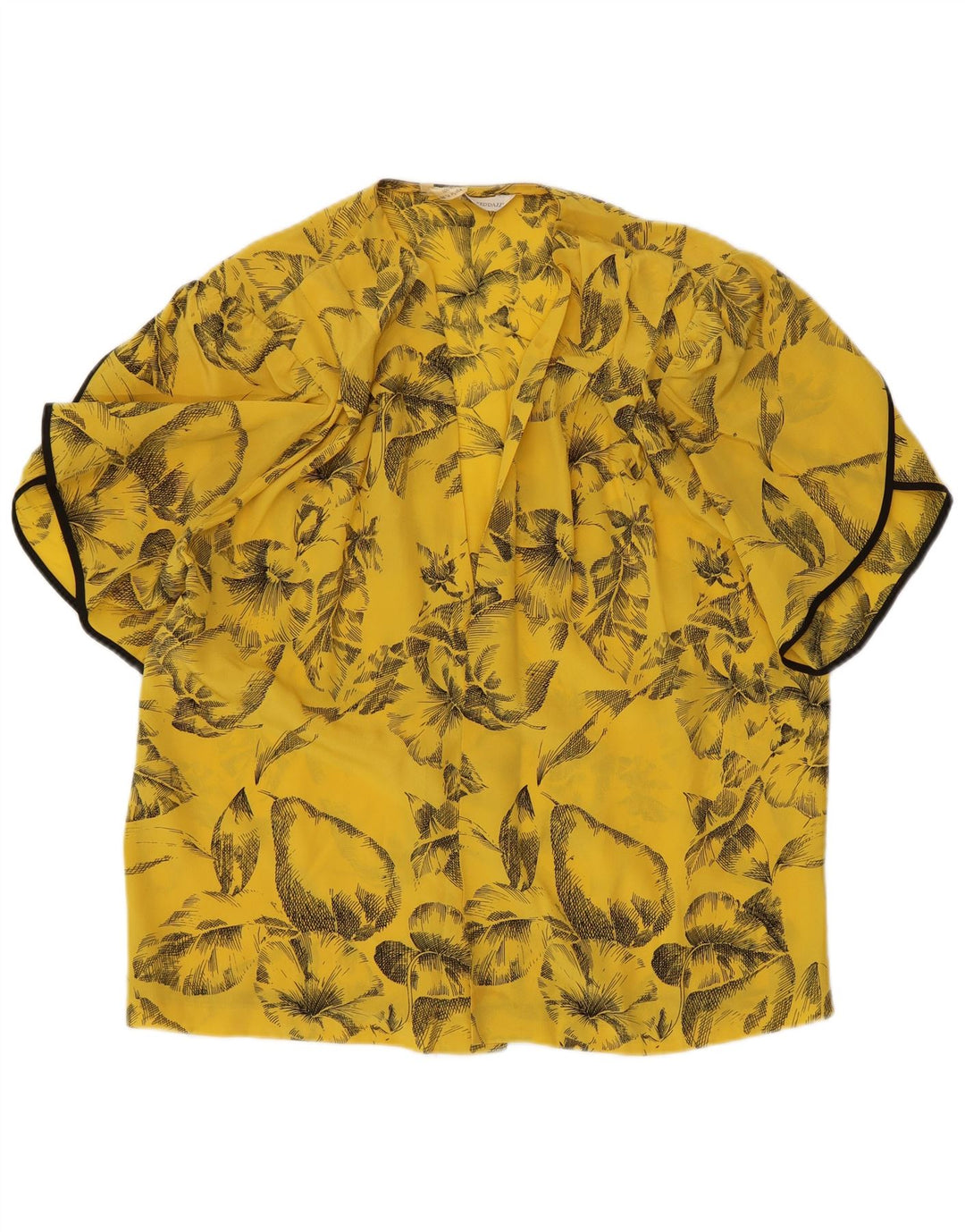 Blusa feminina vintage manga curta IT 42 seda floral amarela média