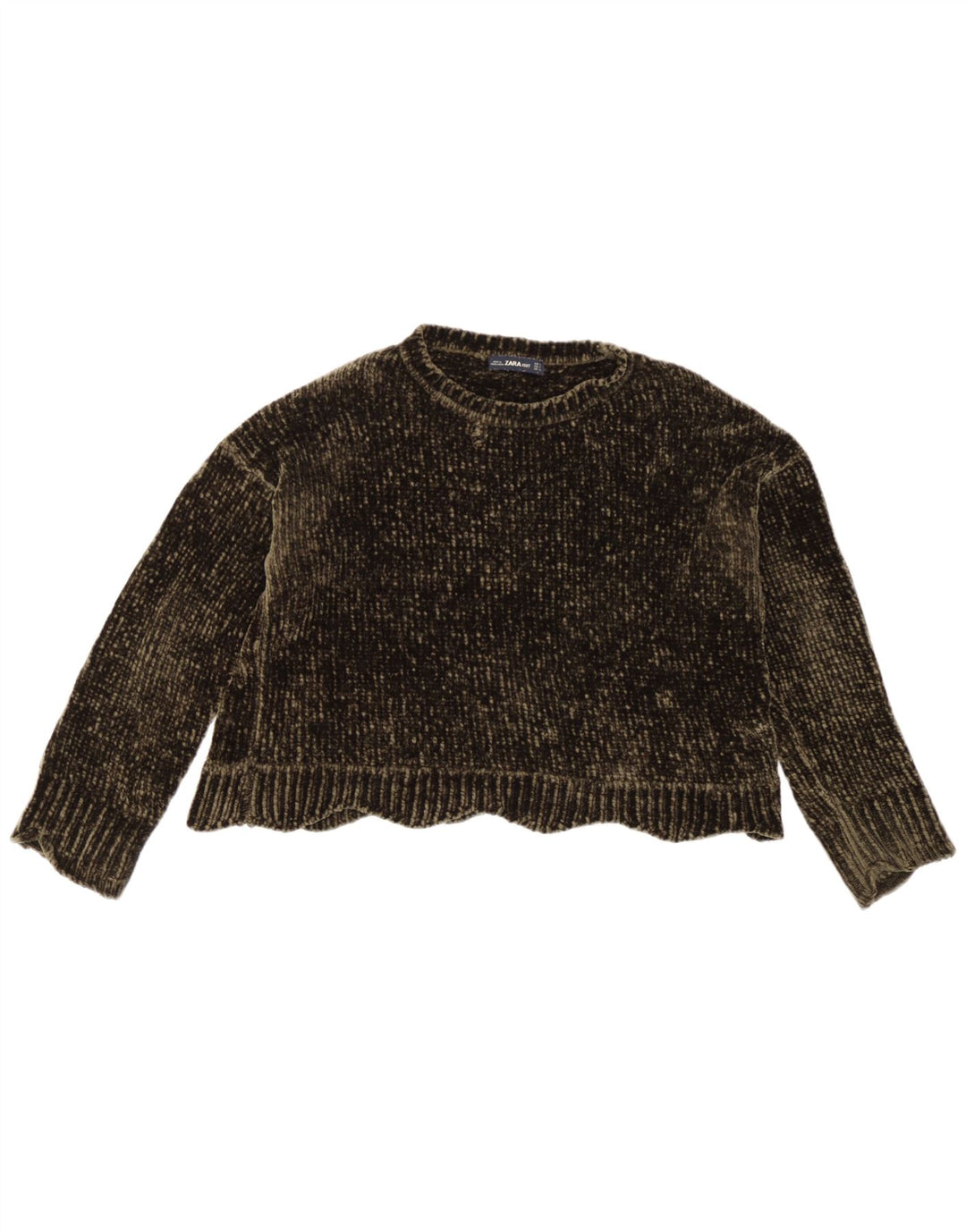 Zara Suéter feminino oversized com gola redonda Reino Unido 10 pequeno cáqui