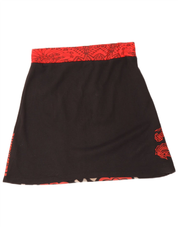 DESIGUAL Saia feminina evasê média W30 algodão floral preto