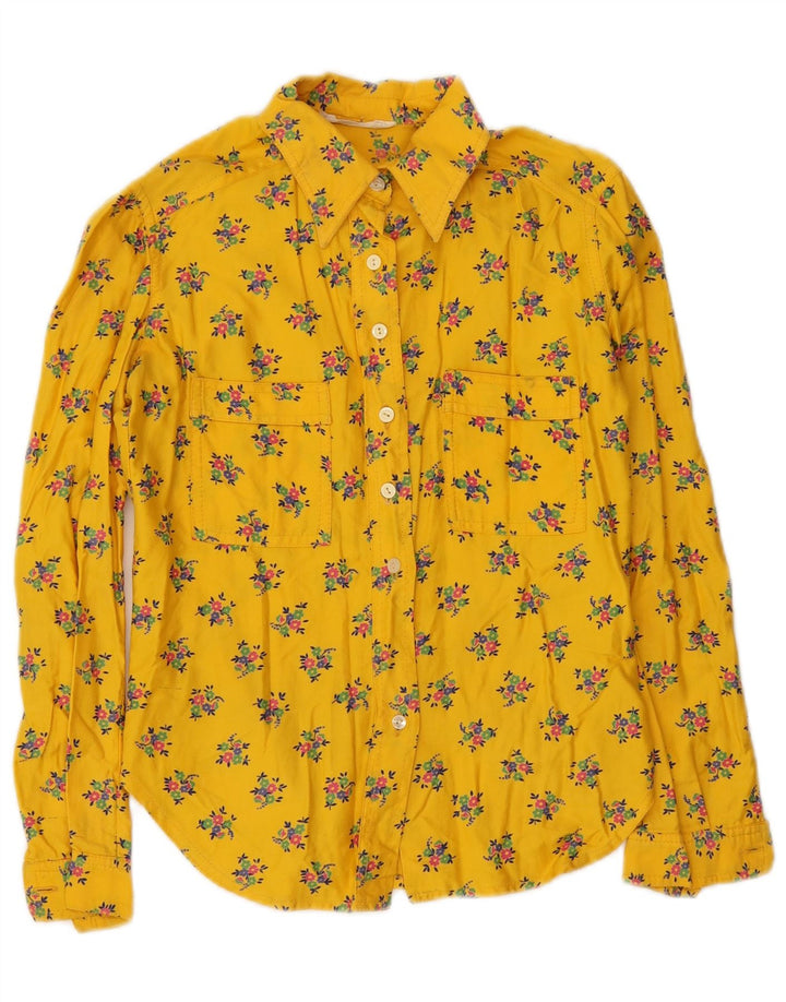 Camisa feminina vintage UK 8 pequena floral amarela