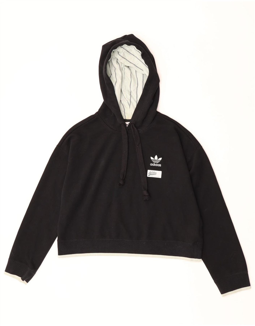 Adidas Womens Crop Oversized Hoodie Jumper Reino Unido 10 Pequeno Poliéster Preto