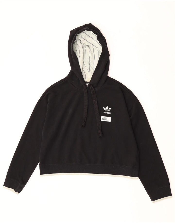 Adidas Womens Crop Oversized Hoodie Jumper Reino Unido 10 Pequeno Poliéster Preto