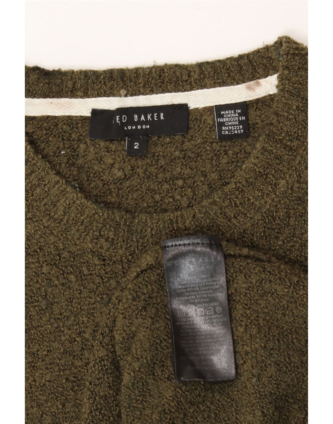 Suéter masculino Ted Baker com gola redonda e gola redonda, tamanho 2, lã cáqui pequena