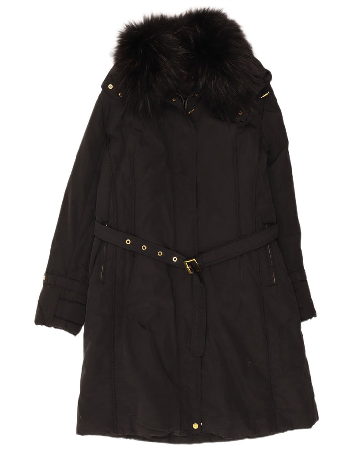 Sobretudo feminino vintage com capuz IT 47 grande poliéster preto