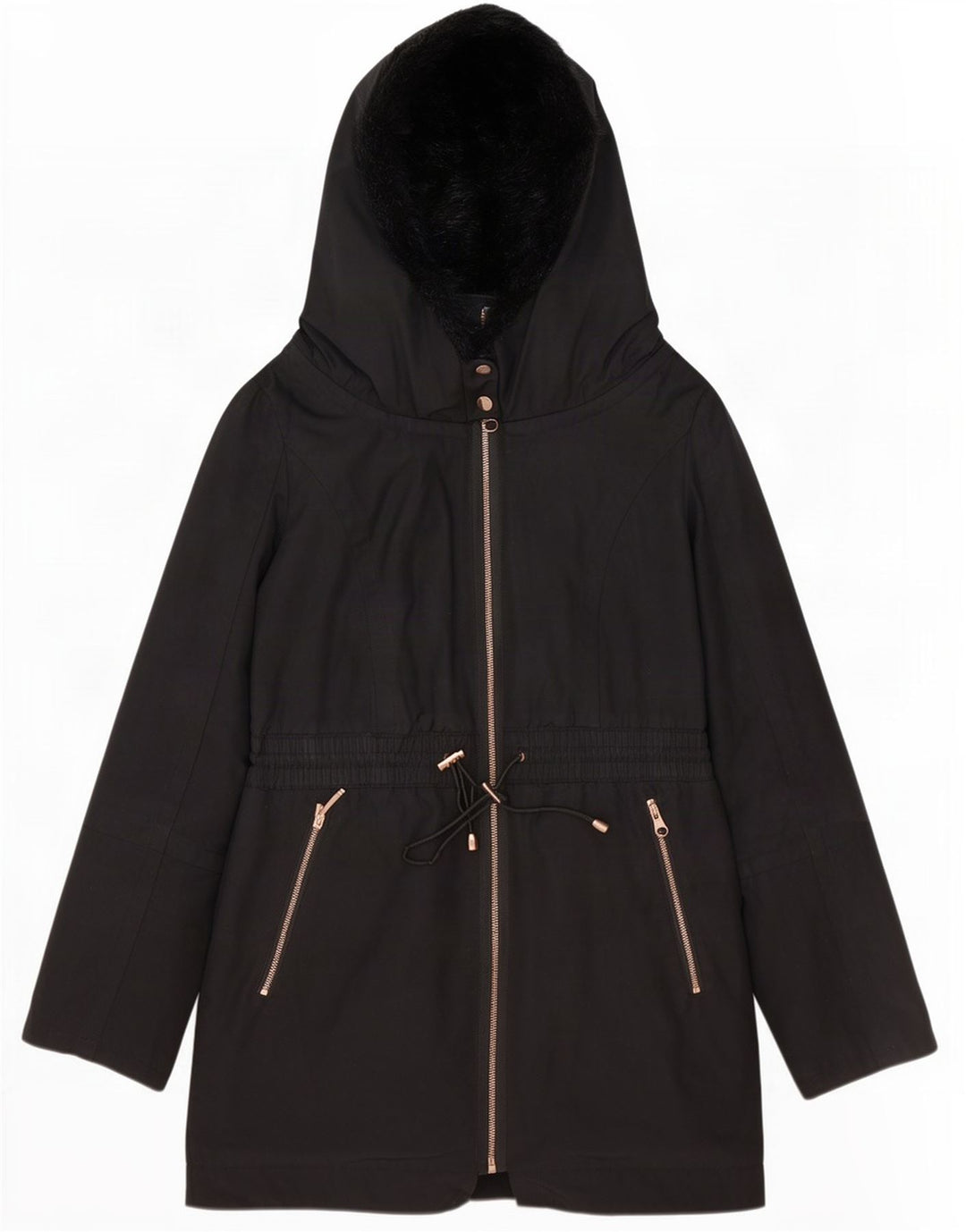 Jaqueta Parka de grandes dimensões com capuz feminina Ted Baker tamanho 2 poliéster preto pequeno