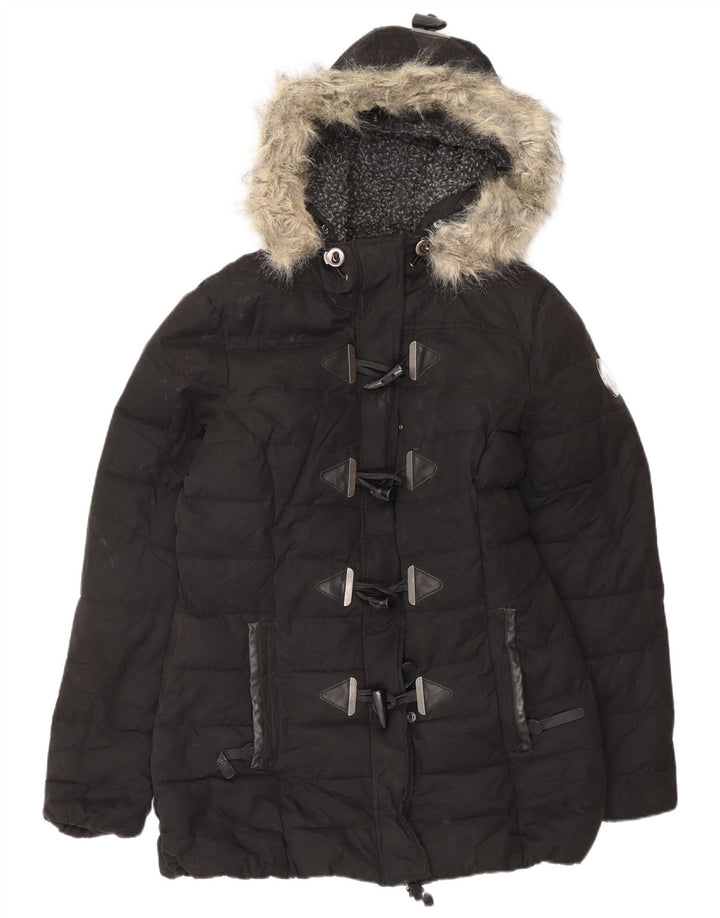 Jaqueta Duffle com capuz acolchoada feminina Superdry UK 12 poliéster preto médio
