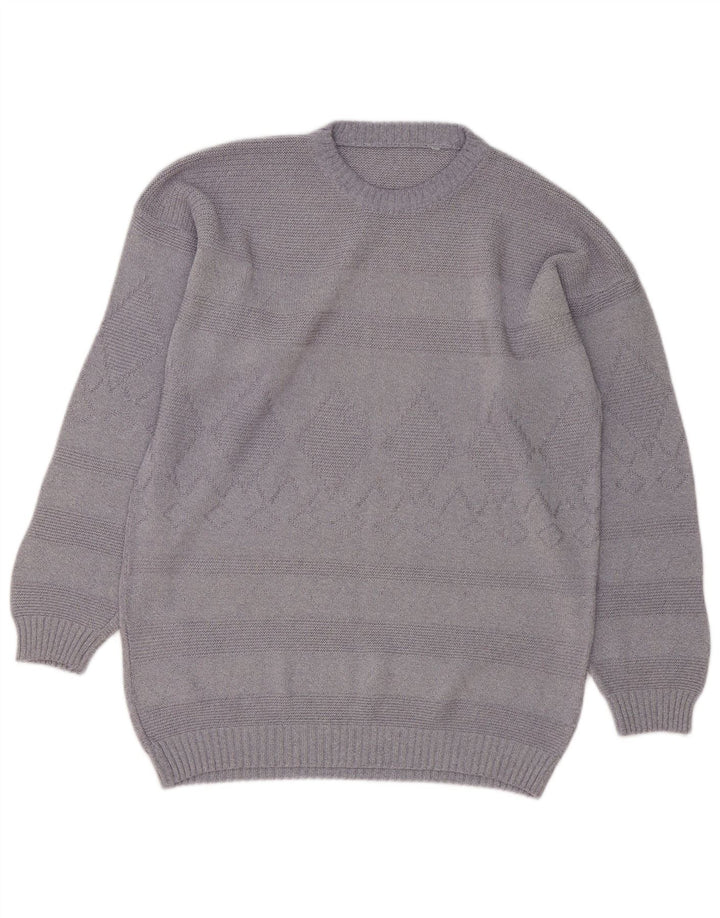 Suéter vintage masculino com gola redonda grande cinza Argyle/Diamante