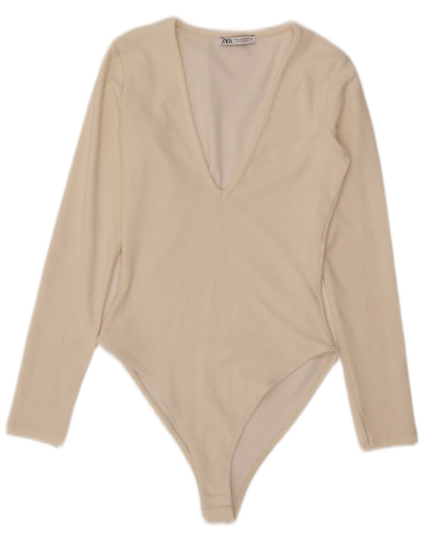 Macacão feminino de manga comprida Zara UK 12 médio off white