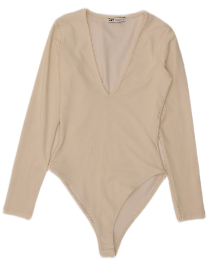 Macacão feminino de manga comprida Zara UK 12 médio off white