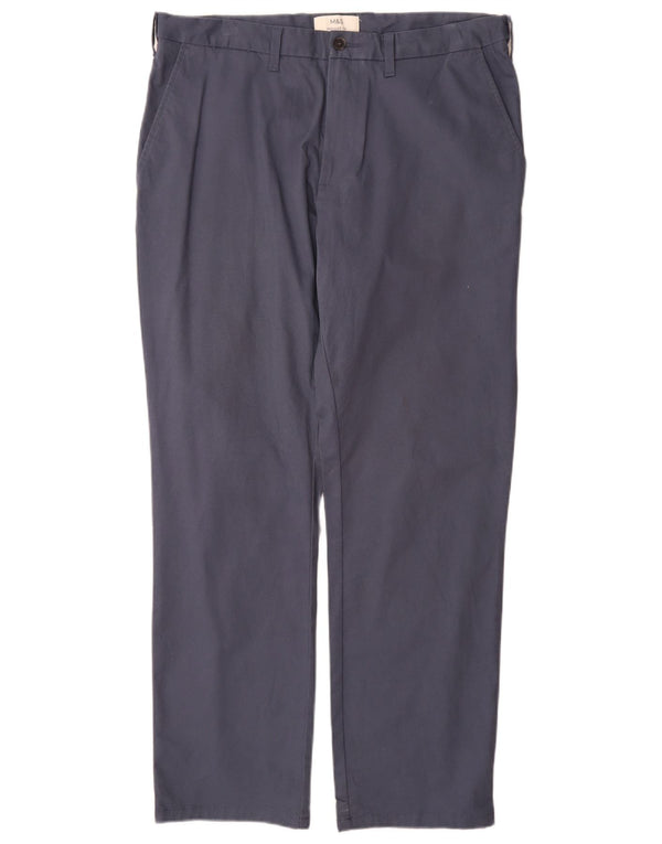 Calça chino masculina Marks & Spencer de ajuste regular W36 L31 algodão azul marinho