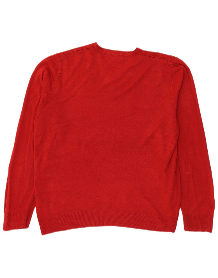 Suéter masculino Marks & Spencer Blue Harbor com decote em V, acrílico vermelho médio