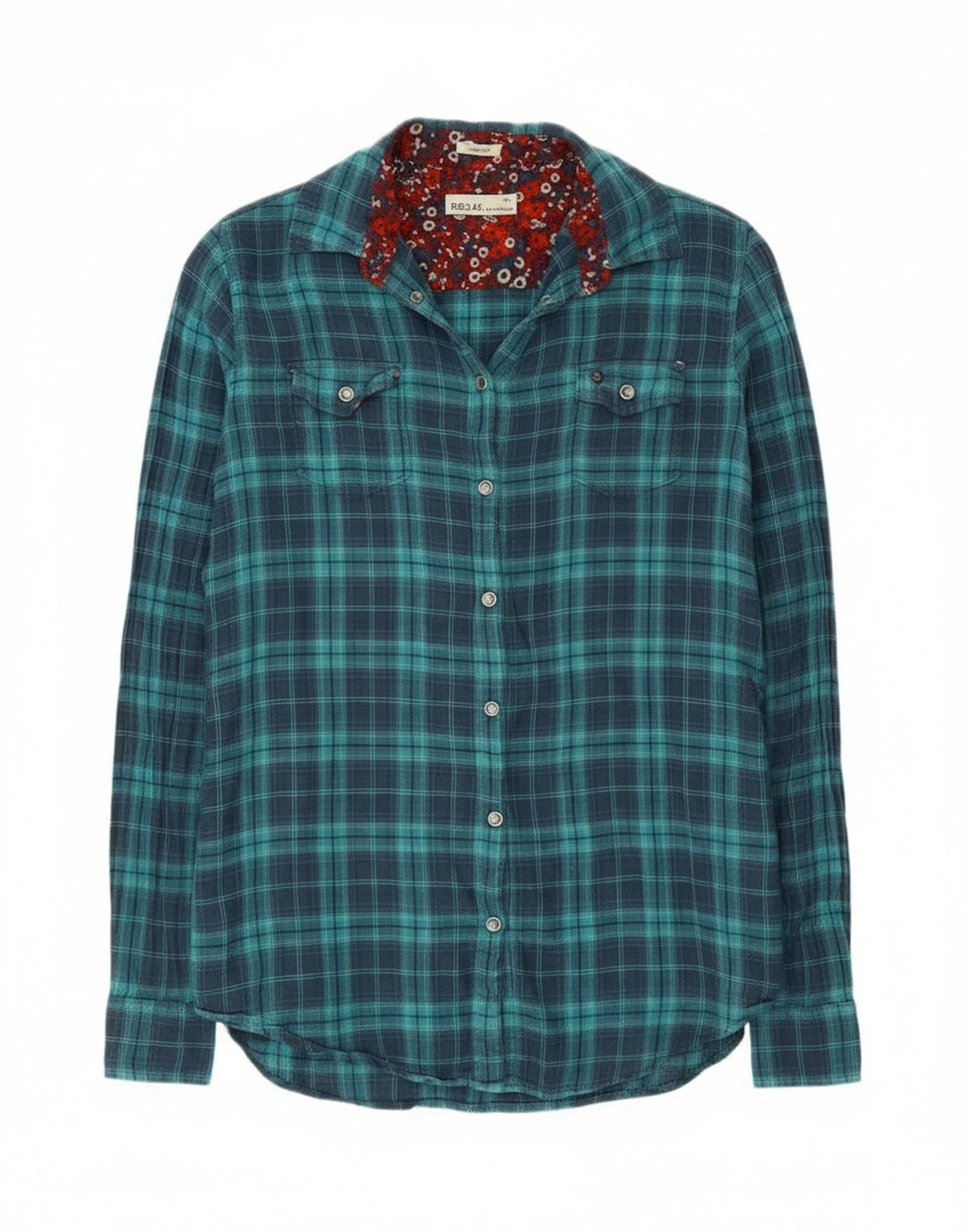 Camisa feminina de flanela regular Replay Reino Unido 10 algodão xadrez azul pequeno