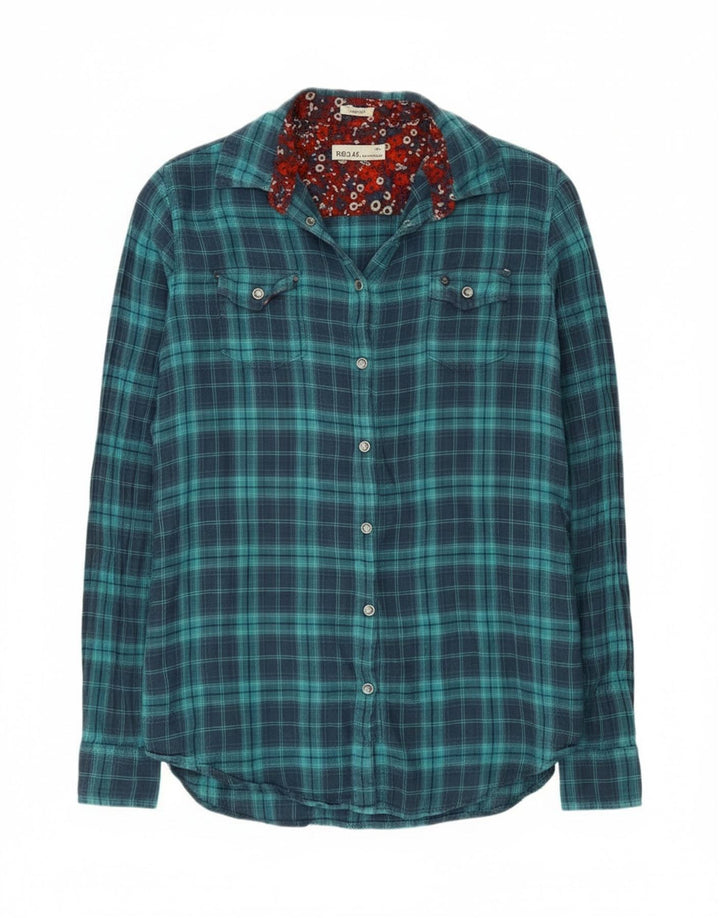 Camisa feminina de flanela regular Replay Reino Unido 10 algodão xadrez azul pequeno