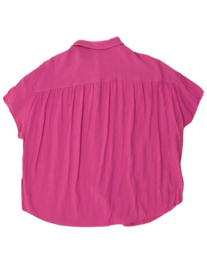 Blusa feminina de manga curta grande BENETTON Reino Unido 6 XS rosa viscose
