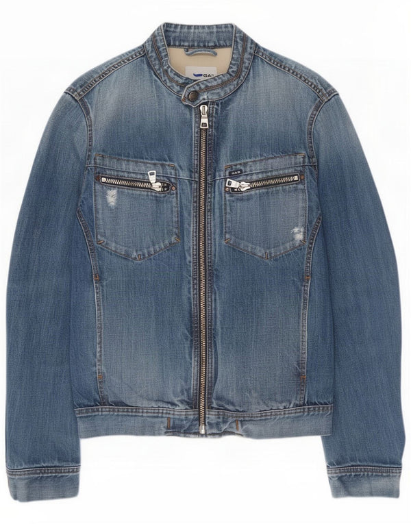 Jaqueta jeans feminina desgastada Gas UK 16 grande algodão azul