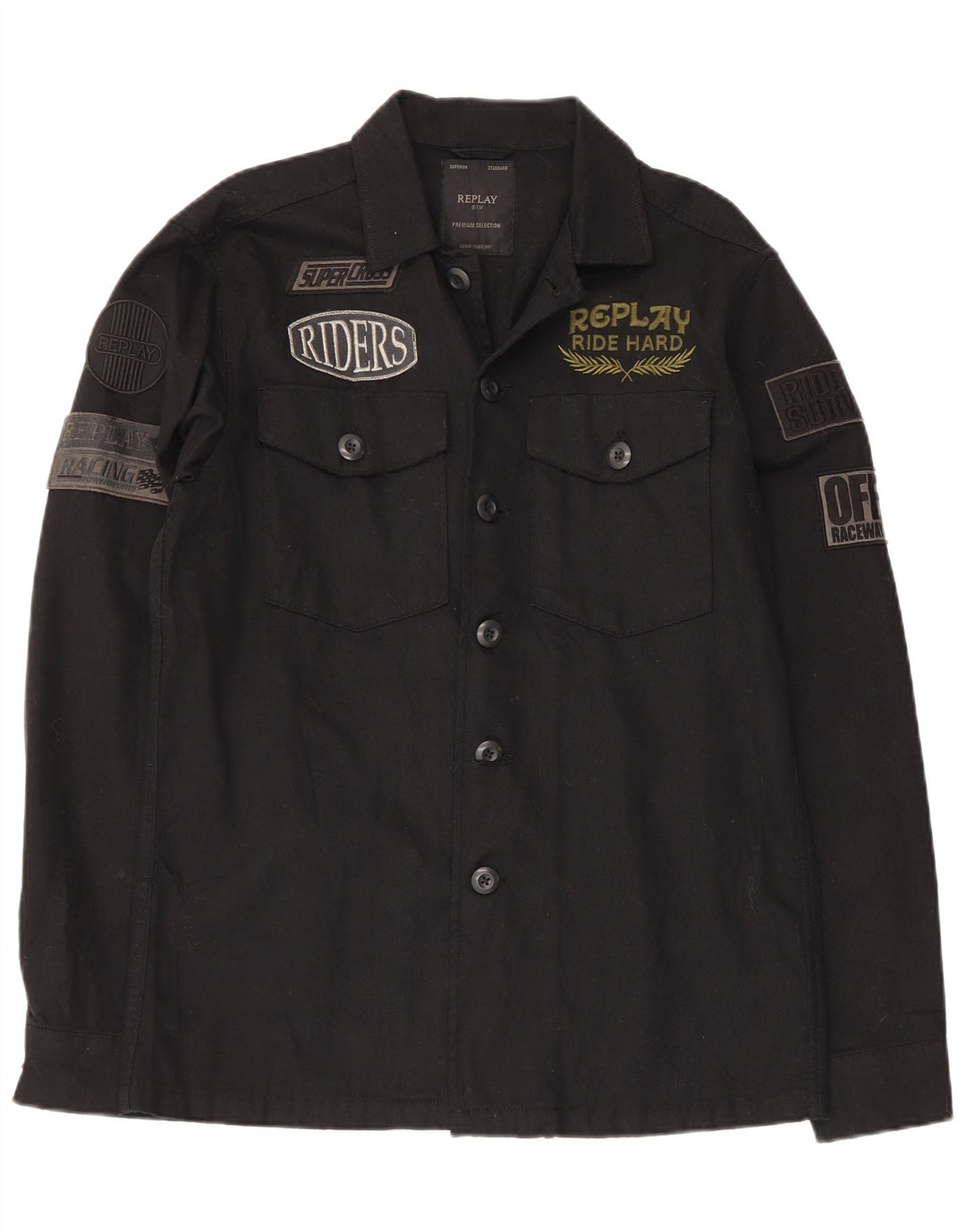 Camisa gráfica masculina Replay de algodão preto médio