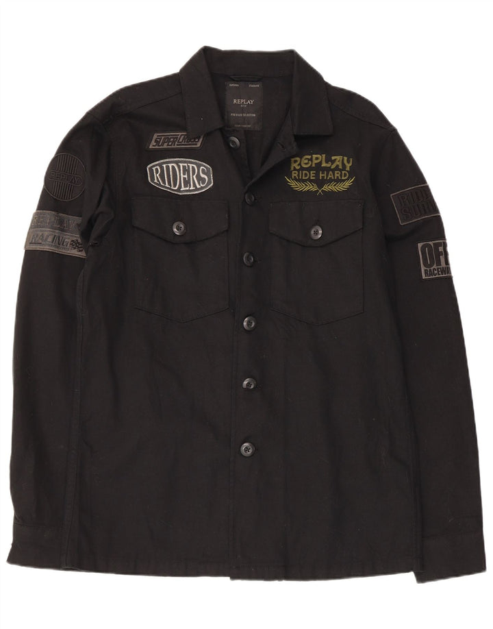 Camisa gráfica masculina Replay de algodão preto médio