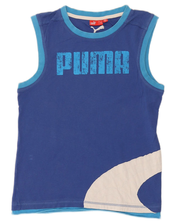 Puma masculino gráfico colete top pequeno azul colorblock algodão