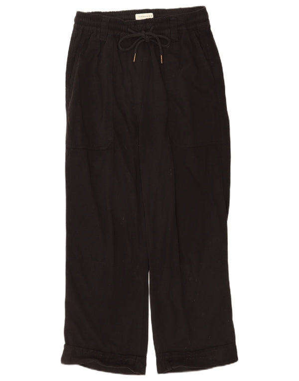 Calça feminina Topshop folgada e cortada Reino Unido 8 pequena W26 L23 preta viscose