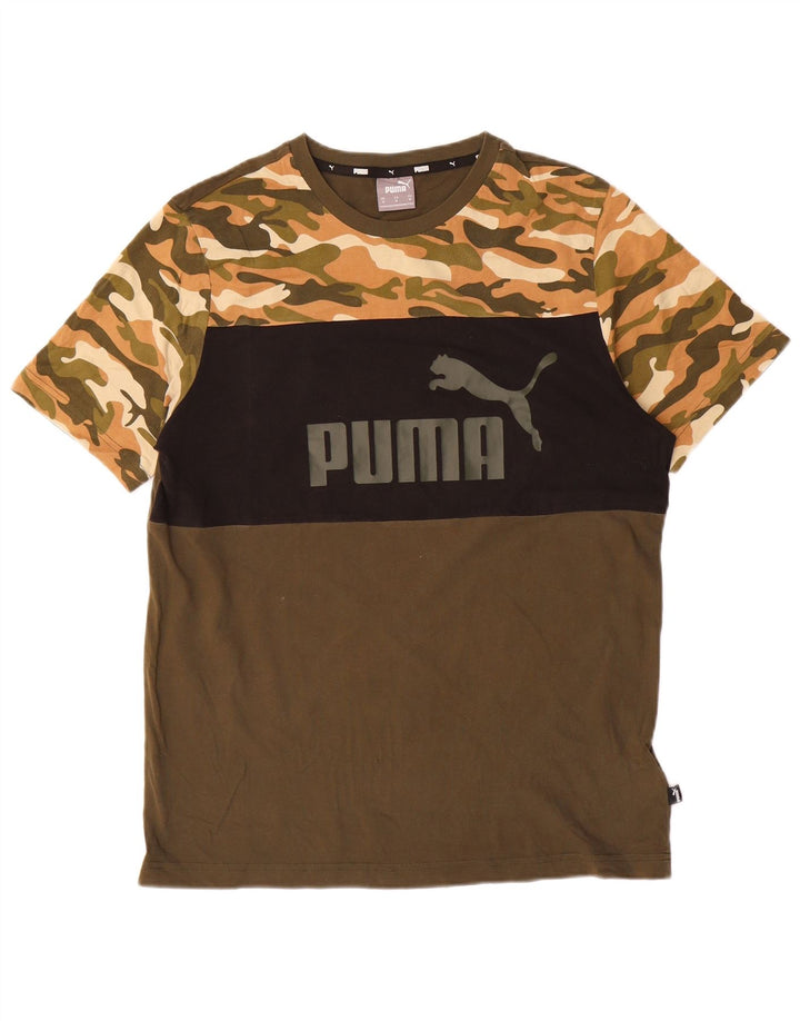 Camiseta masculina gráfica PUMA Top médio cáqui algodão camuflado