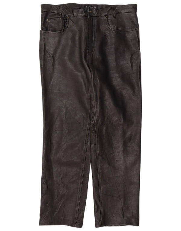 Calça masculina de couro reta Henson&Henson W40 L34 preta