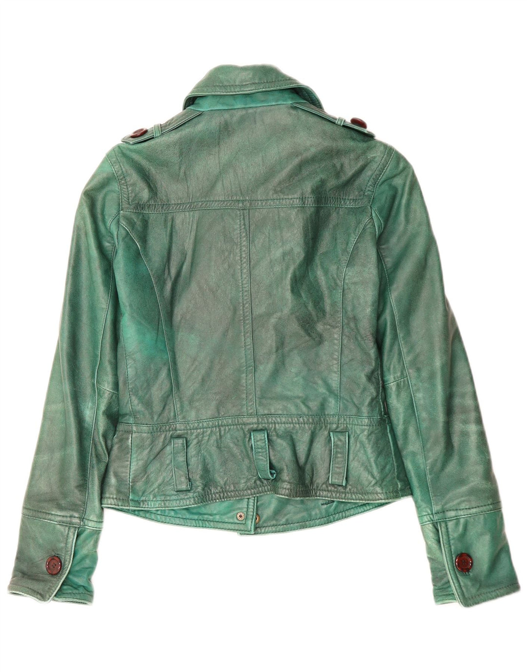 Jaqueta de couro militar feminina Linea Emme UK 8 pequena verde