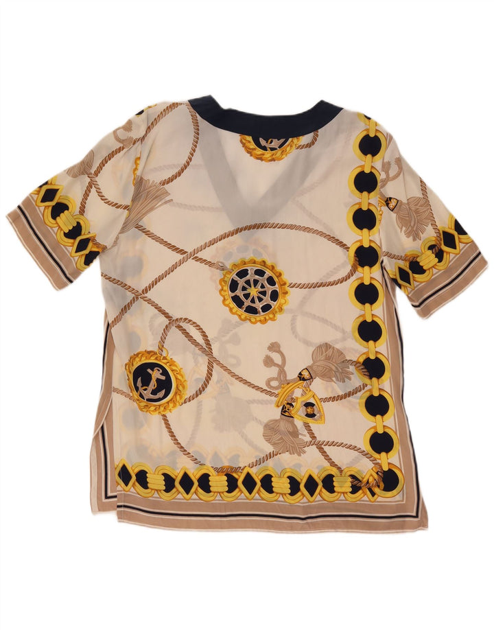 Blusa feminina Pancaldi & B com estampa abstrata UK 12 médio off white
