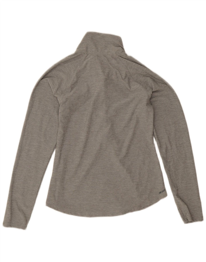 Top feminino New Balance com zíper e manga comprida UK 10 poliéster cinza pequeno