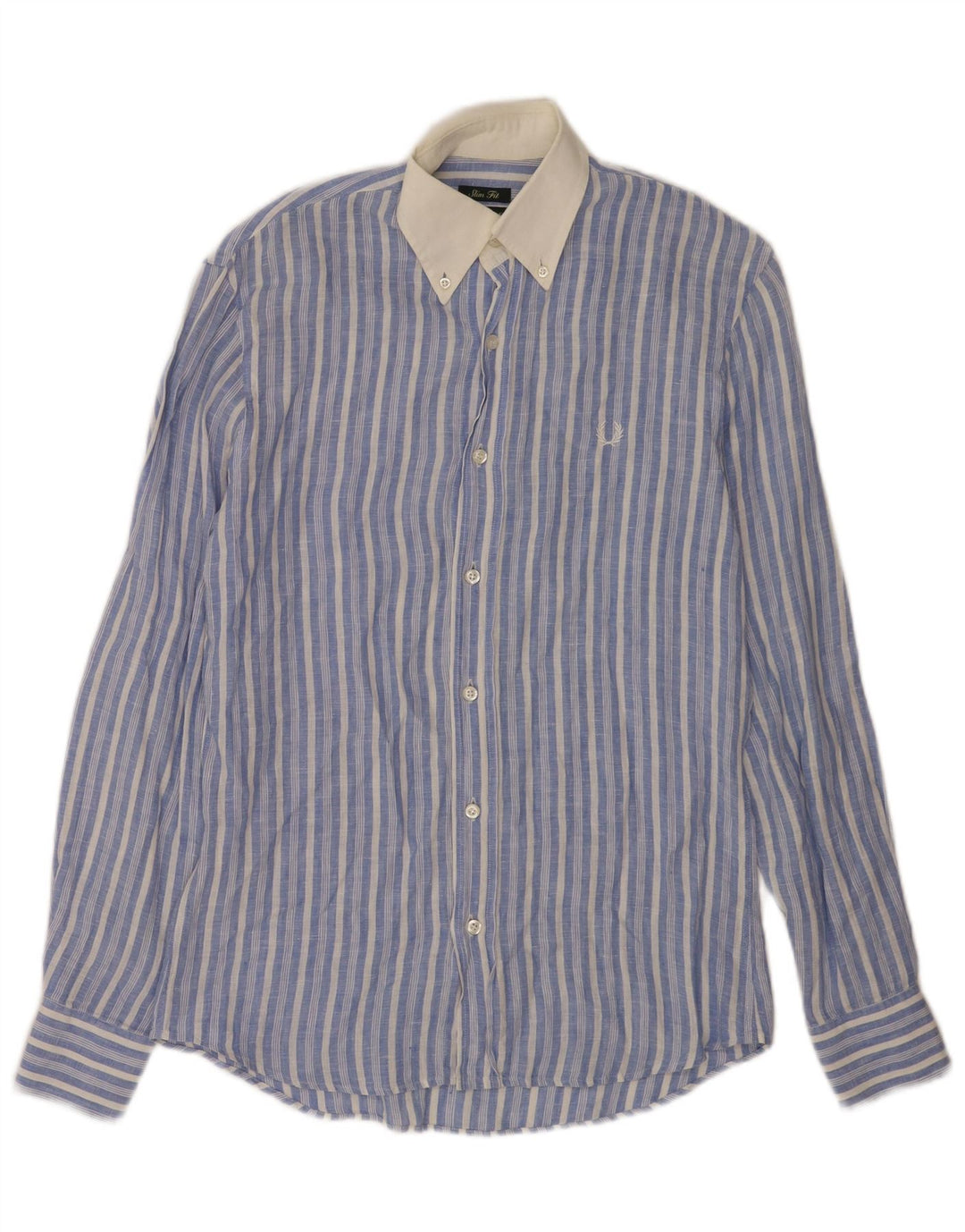 Camisa masculina Slim Fit Fred Perry pequena listrada azul de linho