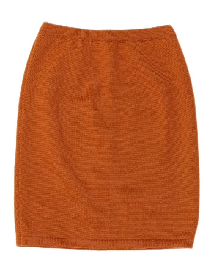 Conjunto de saia feminina VINTAGE de malha de 2 peças Reino Unido 14 médio W28 marrom geométrico