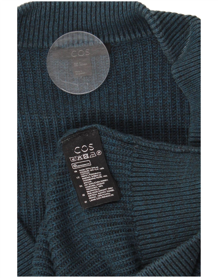 Suéter cardigã feminino COS de manga 3/4 grande Reino Unido 10 pequeno azul marinho