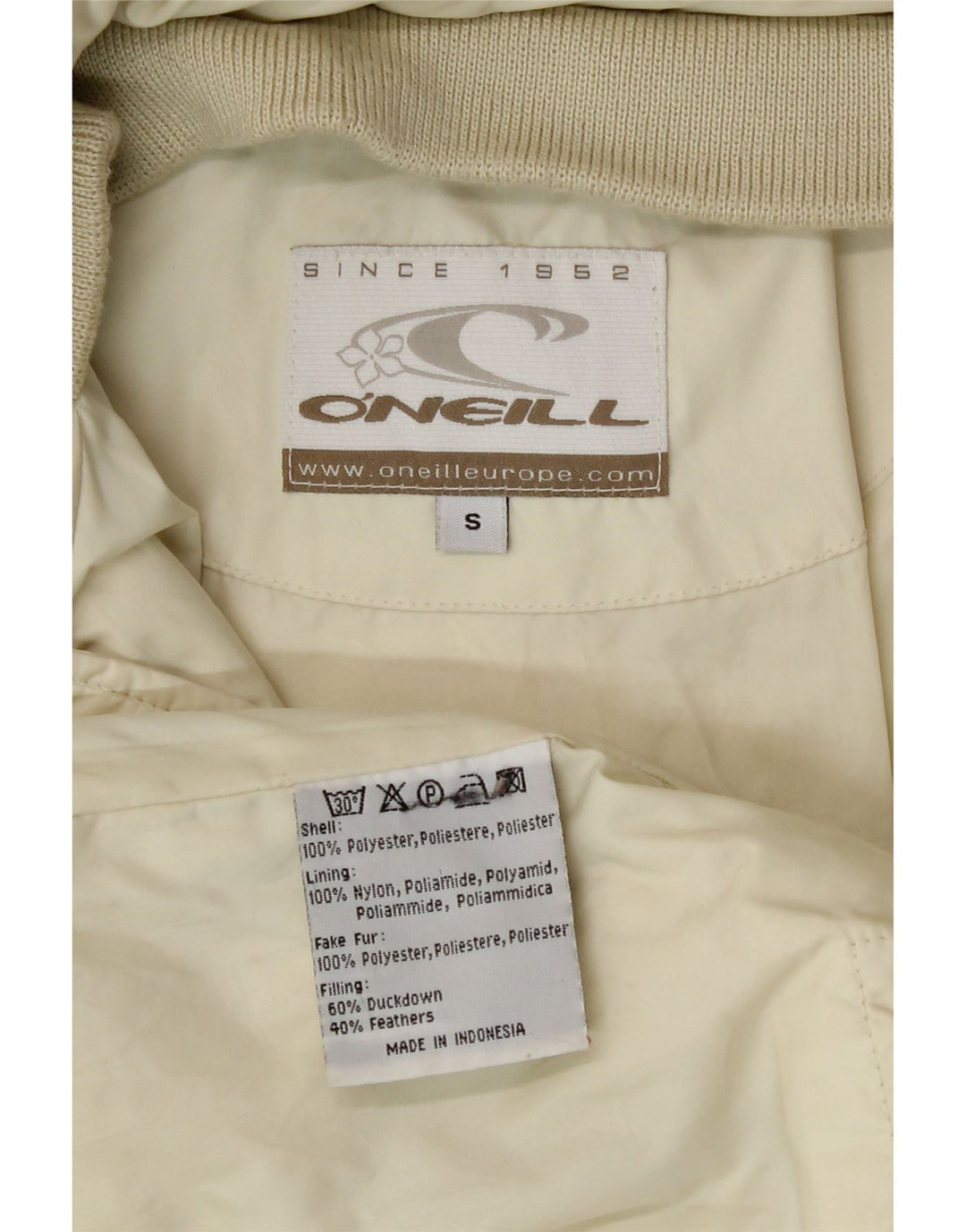 Jaqueta acolchoada com capuz masculina O'Neill UK 36 pequena poliéster branco