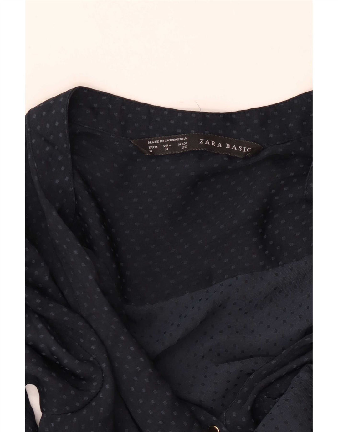 Blusa feminina Zara manga 3/4 Top Reino Unido 14 médio azul marinho manchado