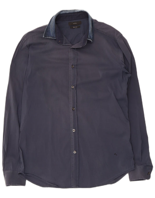 Camisa masculina Diesel Slim Fit médio algodão azul marinho