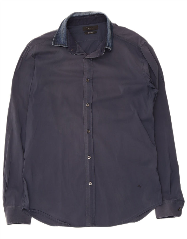 Camisa masculina Diesel Slim Fit médio algodão azul marinho