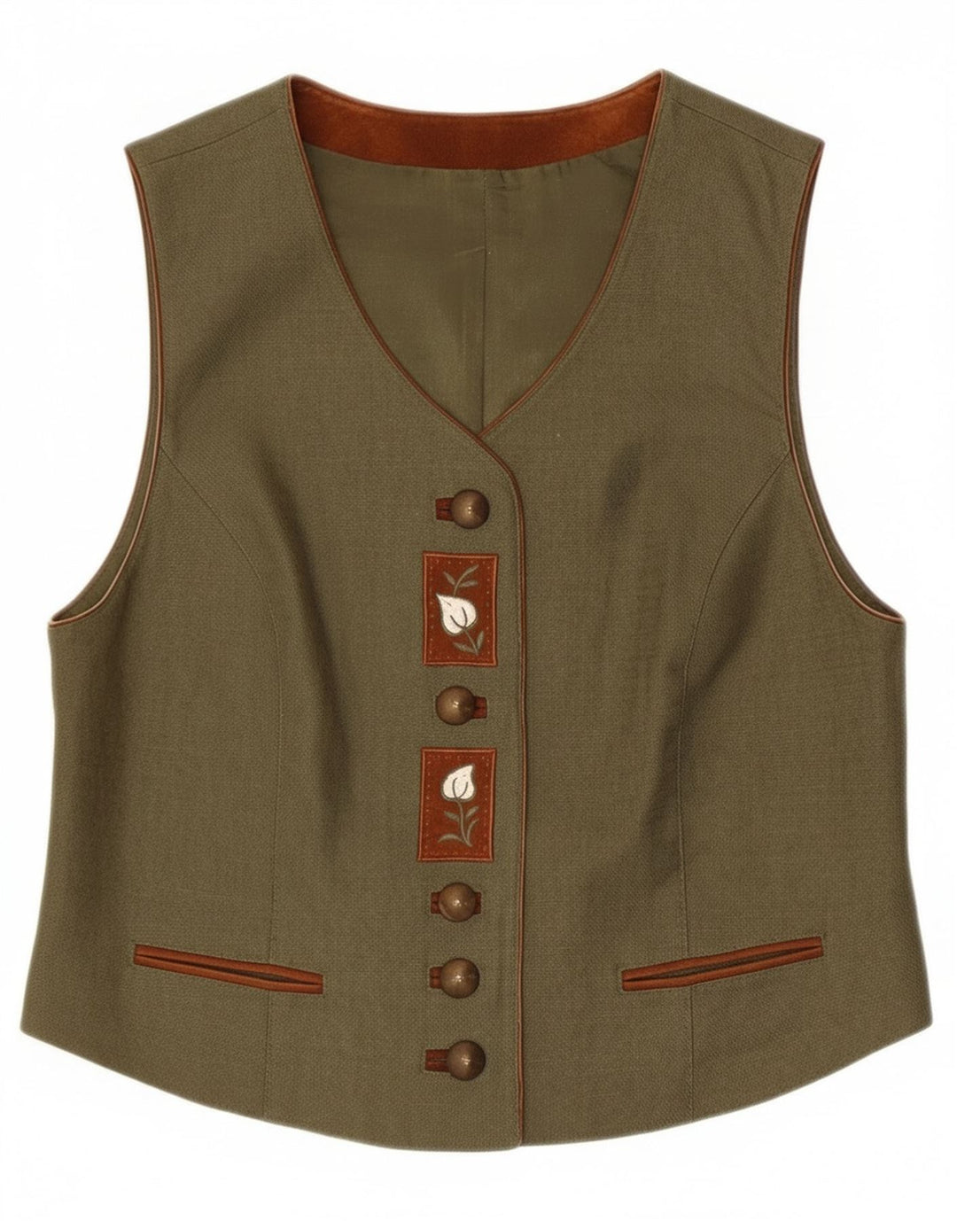 Colete feminino C&A UK 14 médio cáqui floral linho