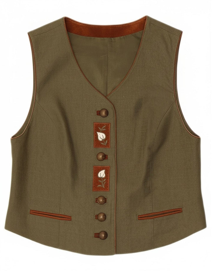 Colete feminino C&A UK 14 médio cáqui floral linho