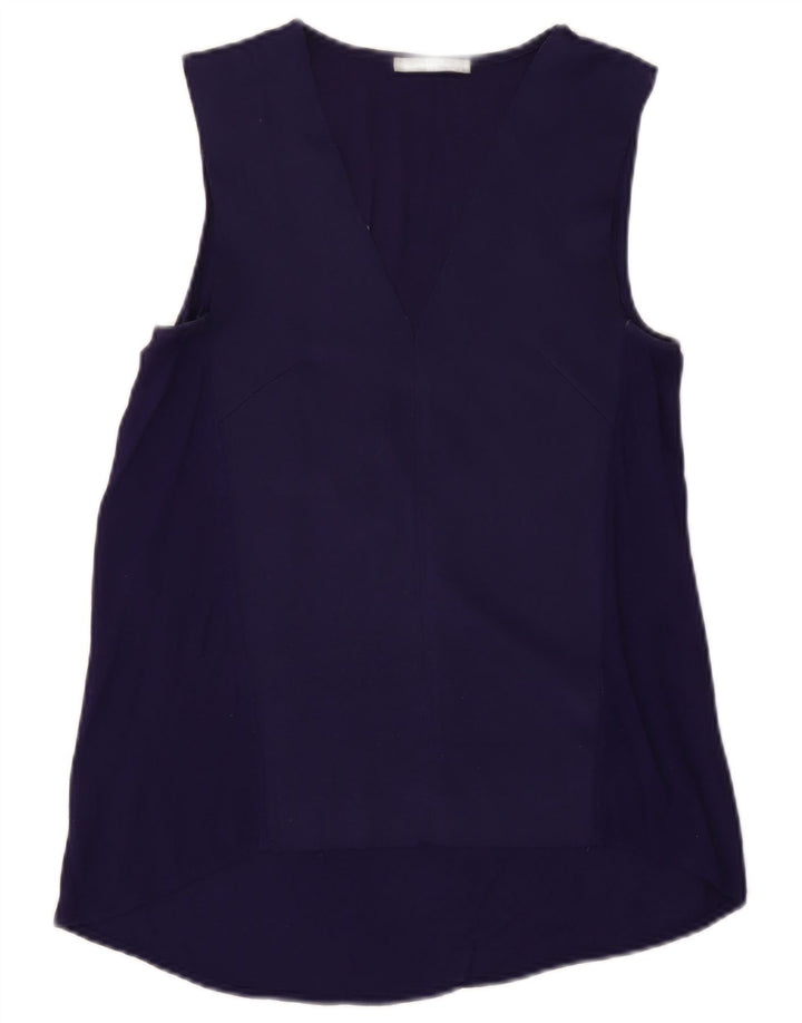 Blusa feminina Zara UK 10 pequena azul marinho poliéster