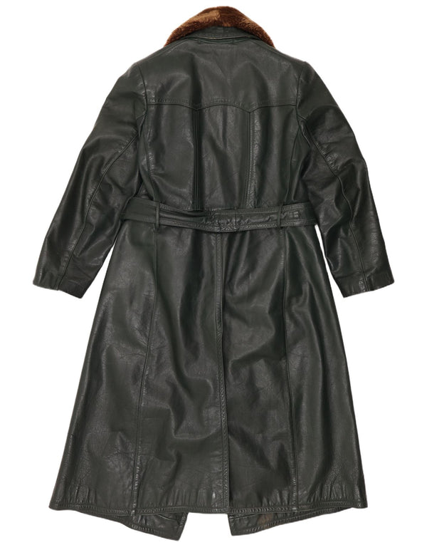 Casaco de couro feminino vintage UK 14 verde médio