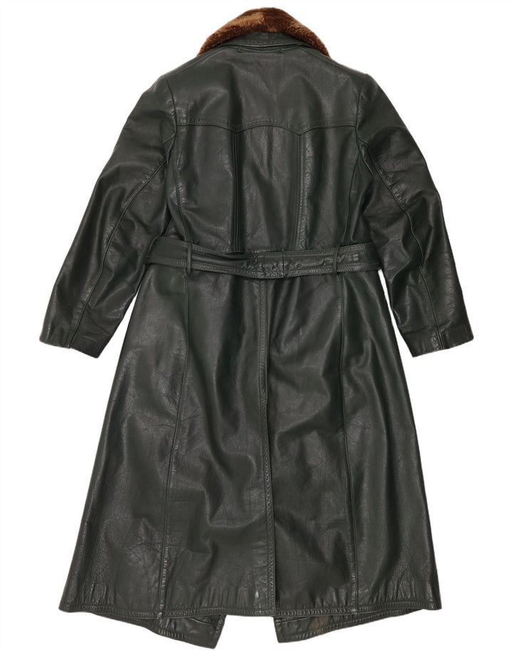 Casaco de couro feminino vintage UK 14 verde médio