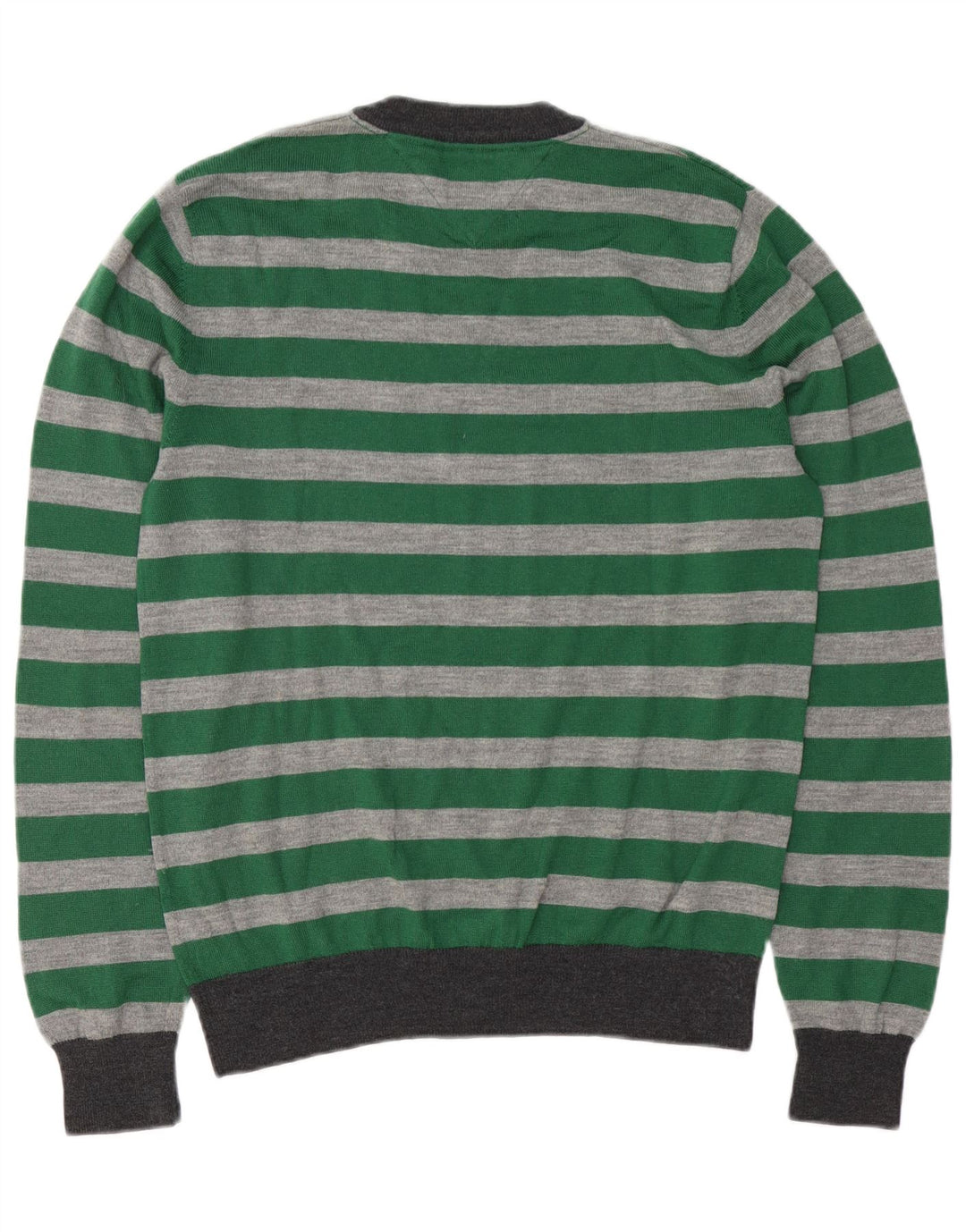 Tommy Hilfiger Suéter masculino com gola redonda, grande lã listrada verde