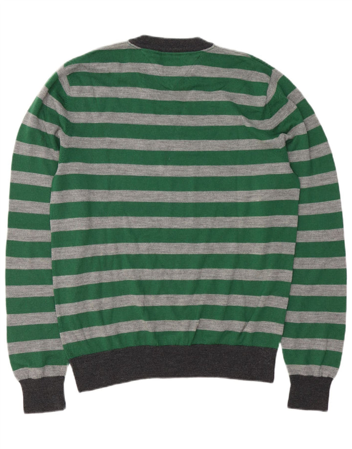 Tommy Hilfiger Suéter masculino com gola redonda, grande lã listrada verde