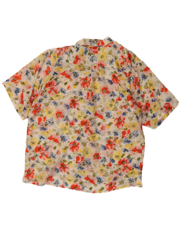 Camisa masculina vintage de manga curta grande seda floral multicolorida