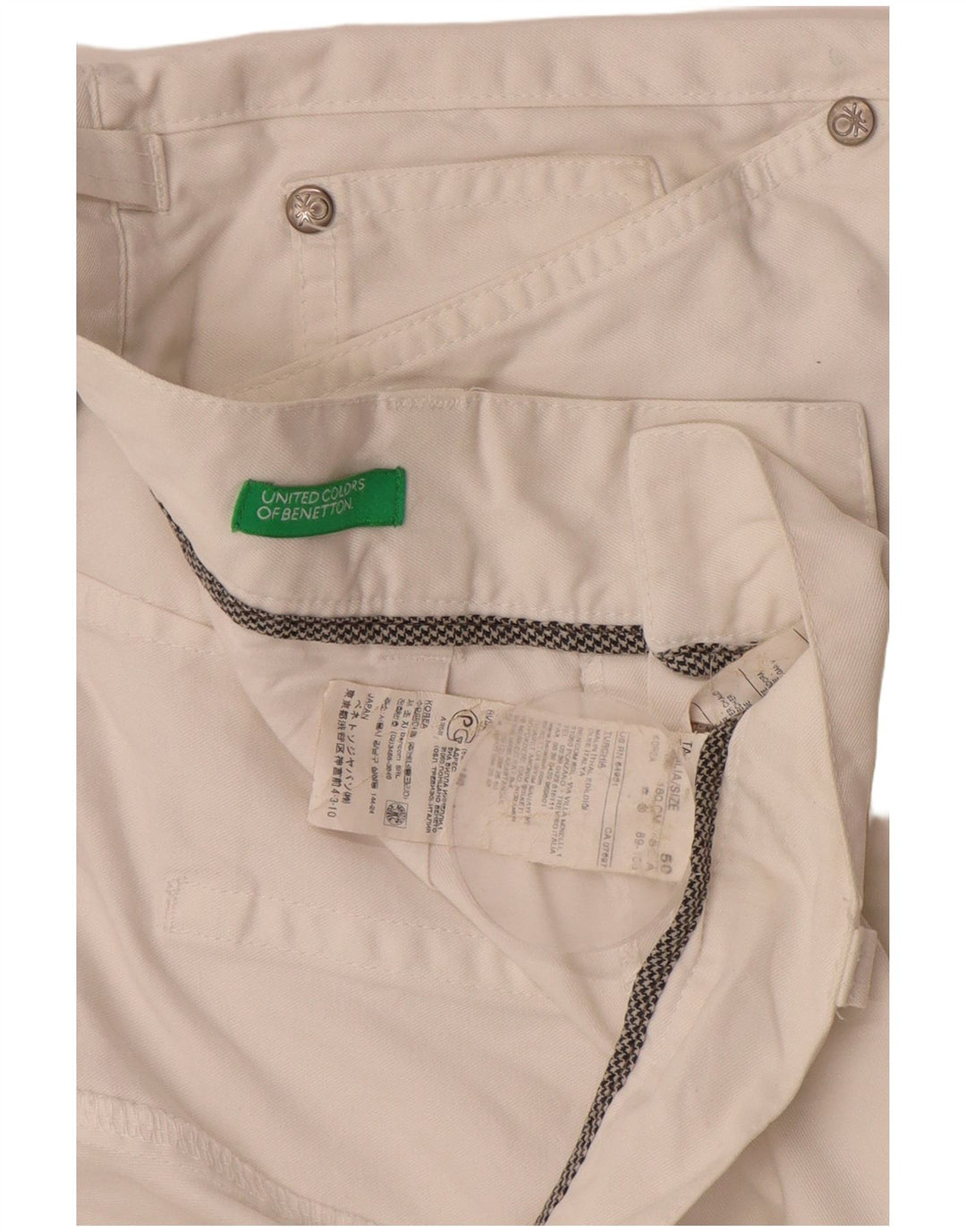 Benetton Mens Cargo Shorts IT 50 Grande W34 Algodão Branco