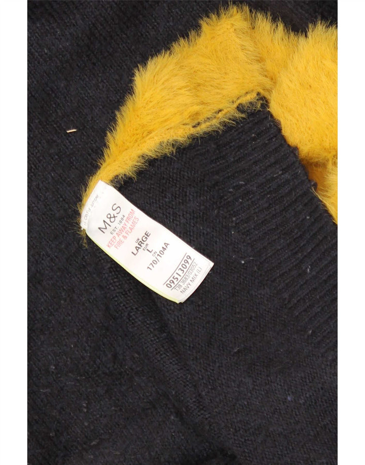 Suéter masculino Marks & Spencer com gola tartaruga grande bloco colorido azul marinho