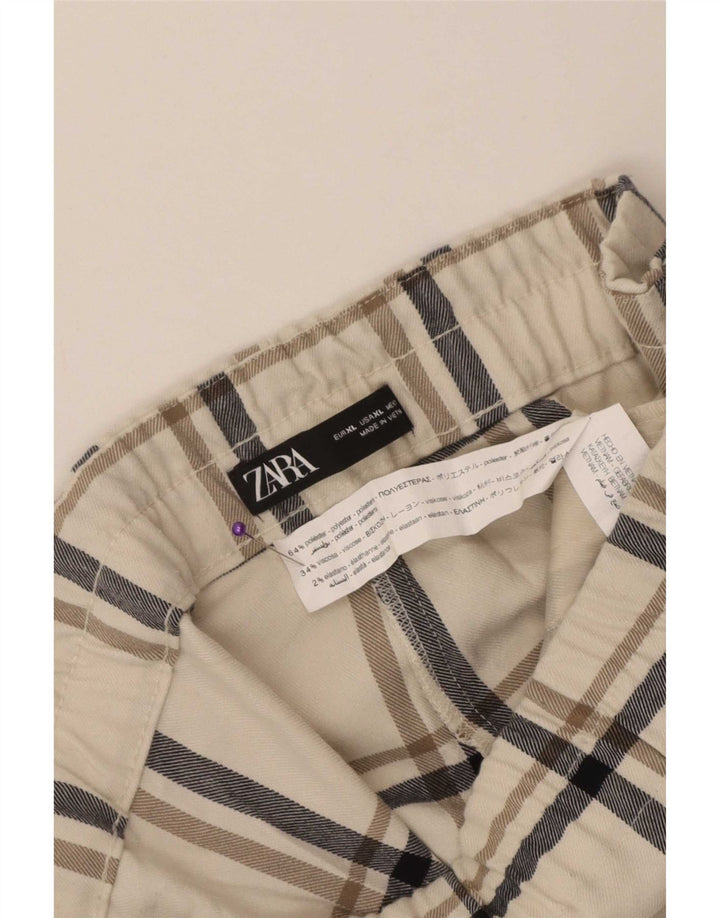 Calça cortada feminina Zara XL W32 L24 poliéster xadrez branco