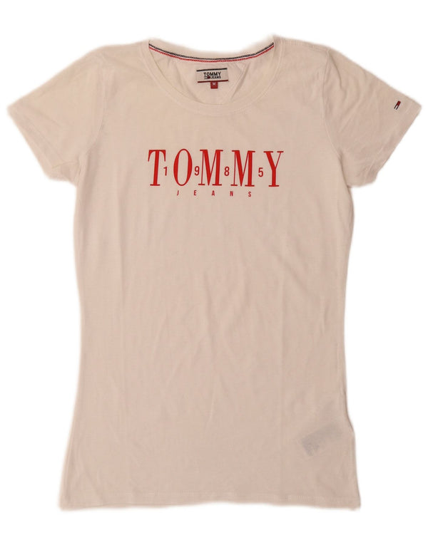 Camiseta feminina Tommy Hilfiger com estampa gráfica UK 12 algodão branco médio